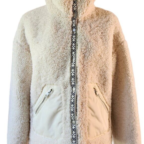 Women's Levi's Hana Sherpa Zip Front Jacket XS Ivory 'Almond Milk' Soft Comfy! - Picture 7 of 10